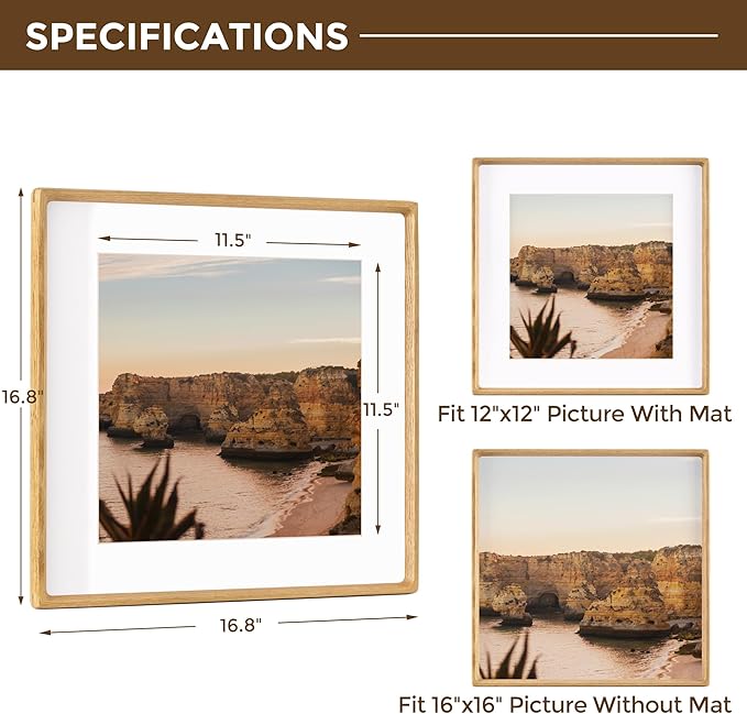 16x16 Picture Frame USA-Sourced Natural White Oak Wood Solid Original Wood - Image 2