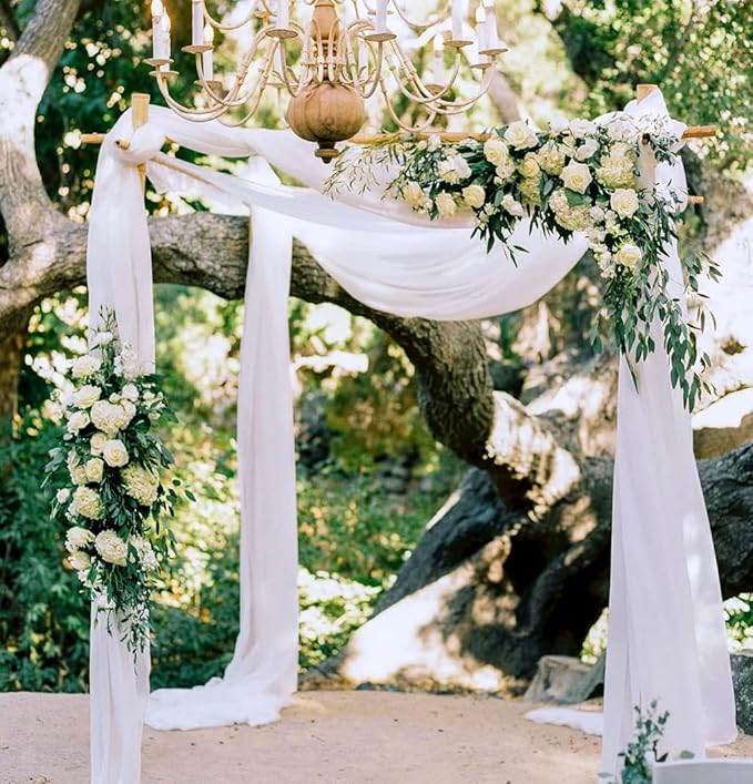 White Wedding Arch Draping Fabric 20Ft Long Chiffon Fabric Drapes 2 Panels - Image 3