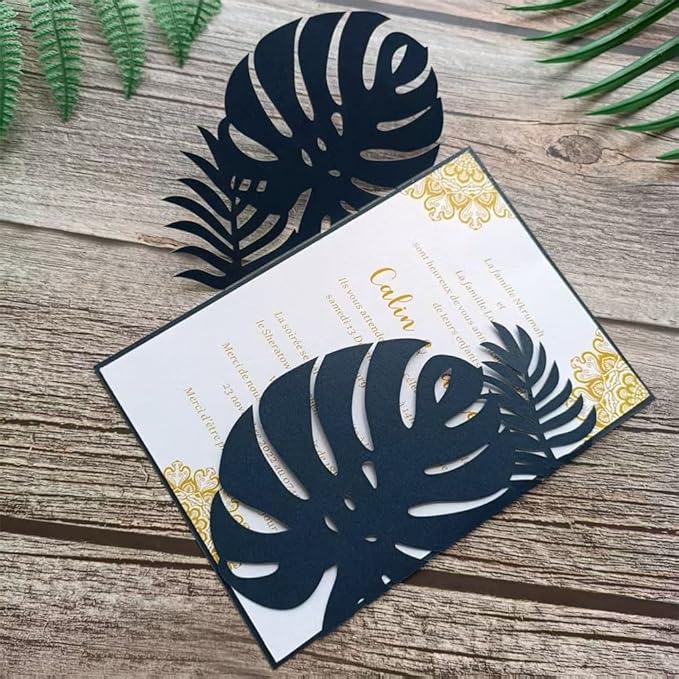 Navy Blue Laser Invitation Card, Palme Invitation Jacket - Image 2
