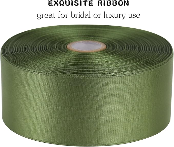 Olive Green Solid Satin Ribbon 1-1/2 Inch 50 Yards Solid Polyester Fabric Ribbon - Image 4