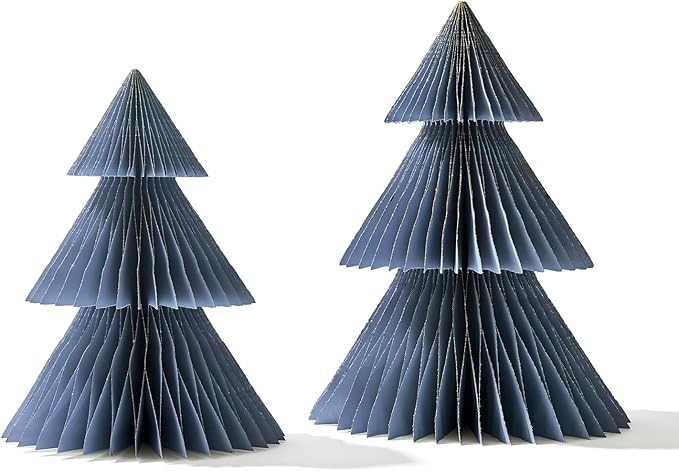 LampLust Winter Ornaments, 2 Pack Dusty Blue Honeycomb Paper Trees, 6 & 8 in - Image 3