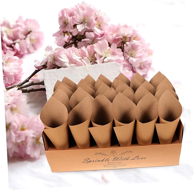 CIMAXIC 30-hole Kraft Paper Cones Box Set Wedding Party Favor Box Confetti Cone - Image 8