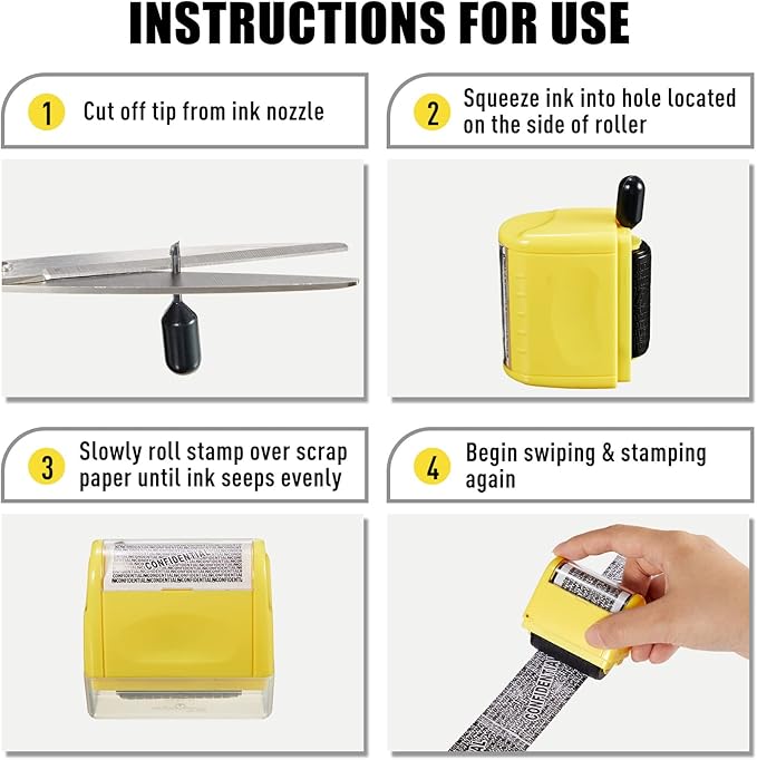 Mimorou 4 Pack Identity Theft Protection Roller Stamps Kit Confidential Privacy - Image 7