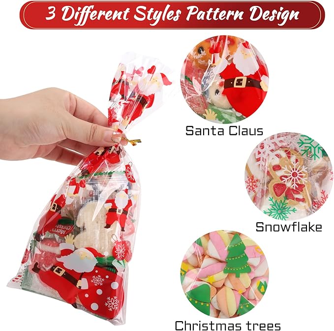 LOKIQNG 150PACK Christmas Cellophane Bags Treat Cookie Gift Bags - Image 4