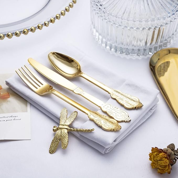 bUCLA 600 Pieces Gold Plastic Silverware - Image 2