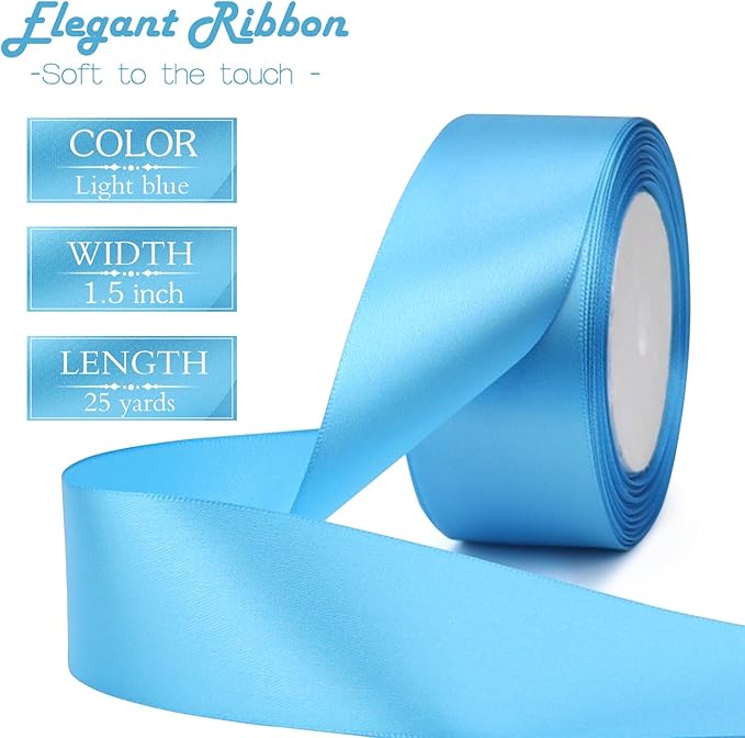Light Blue Solid Satin Ribbon 1-1/2 Inch 25 Yards Solid Polyester Fabric Ribbon - Image 2