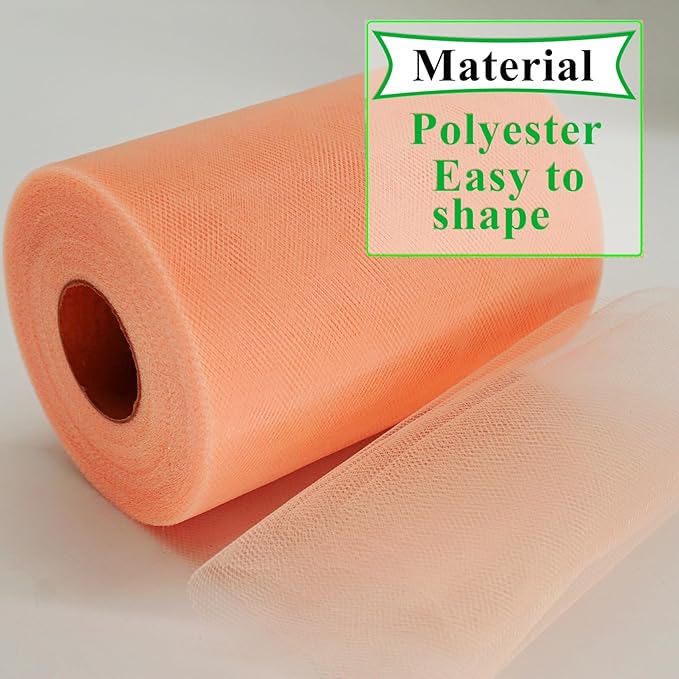 Peach Tulle Fabric Rolls 6 Inch by 100 Yards Fabric Spool Tulle Ribbon - Image 4