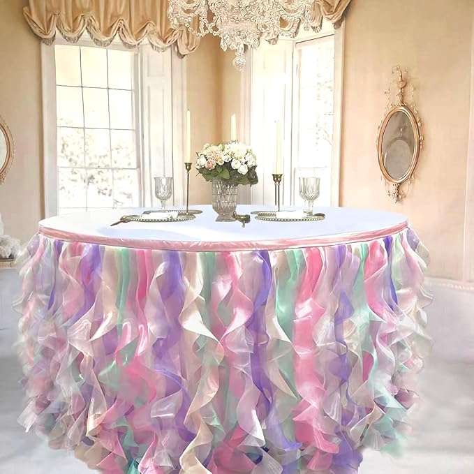 Luxury Organza Mesh Table Skirt Draping Floating Romance - Image 2