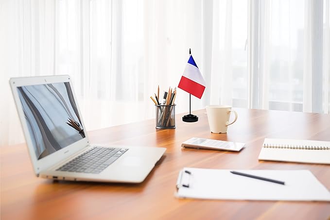 France French Deluxe Desk Flag Set, Small Mini Miniature France French Table - Image 4