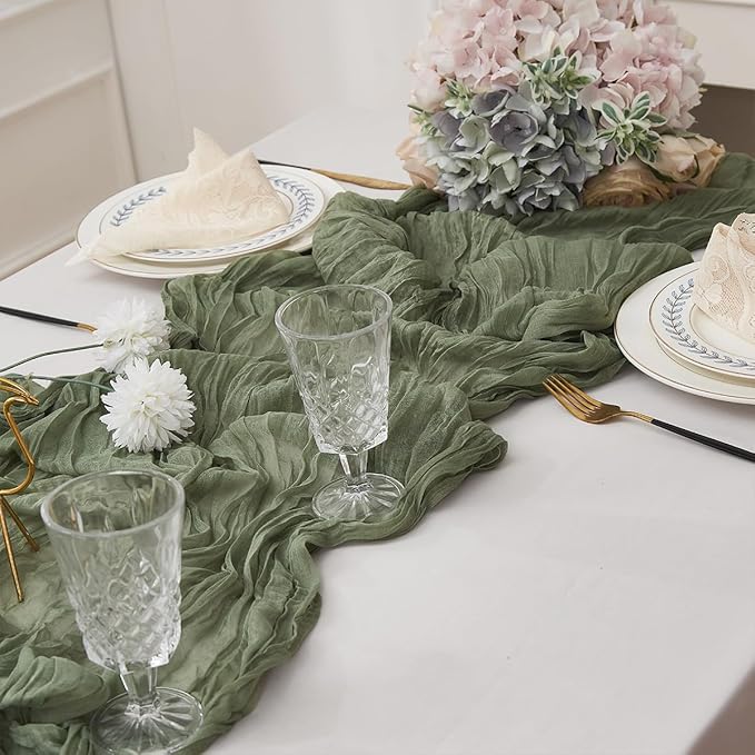 Sage Green 2 Pack Cheesecloth Table Runner 120 Inch 10 FT Boho Rustic Gauze - Image 4