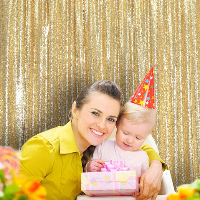 Eternal Beauty Gold Sequin Backdrop, 8x8 Ft Glitter Background Curtains - Image 4