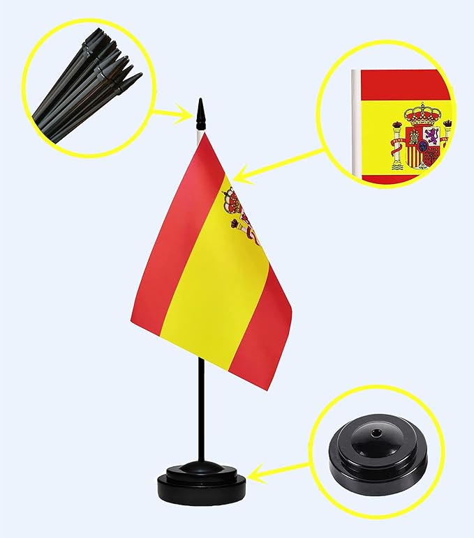Spain Spanish Deluxe Desk Flag Set, Small Mini Miniature Spain Spanish Table - Image 2