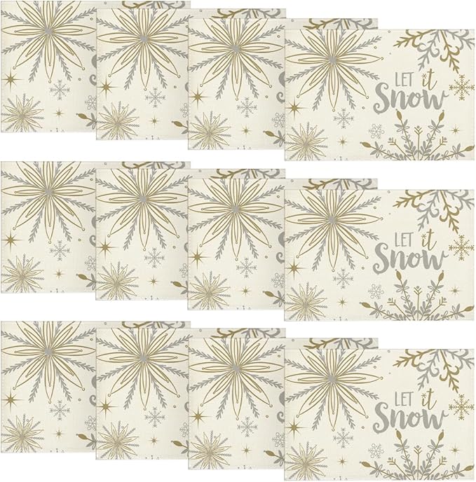 Artoid Mode Beige Snowflake Let It Snow Winter Placemats Set of 12, 12x18 Inch by ArtoidMode