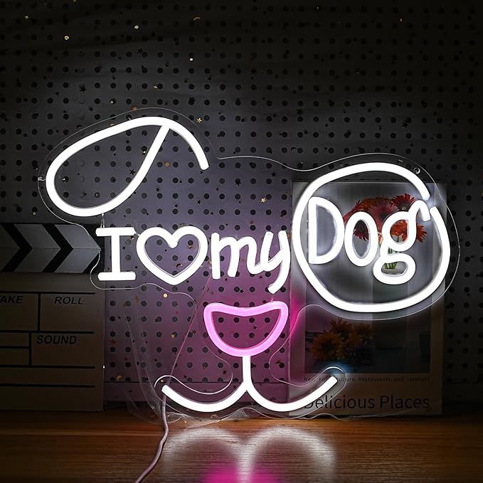 I Love My Dog Neon Sign for Wall Decor Funny Dog Neon Light Powered by USB by LISIGNVE