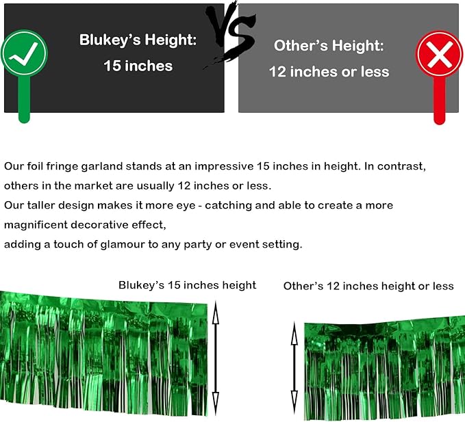 Thick 10 feet by 15 inches Green Foil Fringe Garland - Image 4