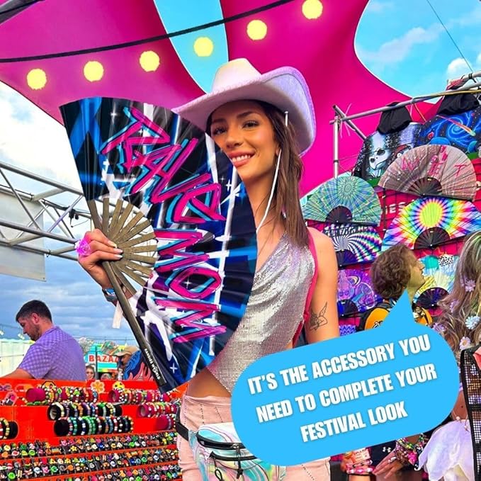Kandies World UV Reactive Custom Festival Folding Hand Fan - Image 3