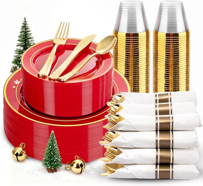 175 Pieces Christmas Plastic Plates by WDF