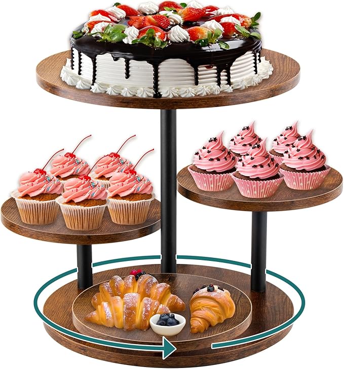 Rustic 4-Tier Rotating Wooden Cupcake Tower Stand by SogYupk