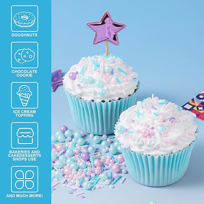 Pastel Sprinkles for Cake Decorating, 7oz Pink Purple Blue White Pearl Confetti - Image 4