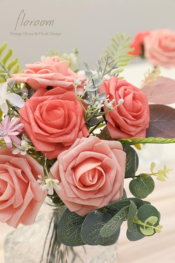 Floroom Artificial Flowers 50pcs Real Looking Mixed Living Coral Foam Fake Roses - Image 6