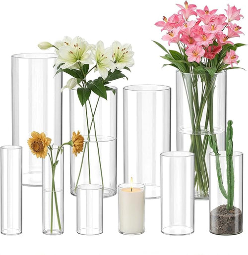 10 Pack Glass Cylinder Vase for Centerpieces, Hurricane Floating Candle by Unknown