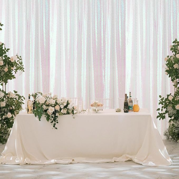 Sugargirl White Iridescent Sequin Backdrop Curtain 4 Panels 2FTx8FT Glitter - Image 2