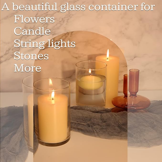 6 Pack Clear Glass Cylinder Vases, 6 Inch Flowers Vase, Floating Candle Holder - Image 3