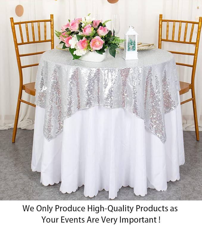 ShinyBeauty Sequin Tablecloth-Silver Sequin Table Overlay and Sequin - Image 2