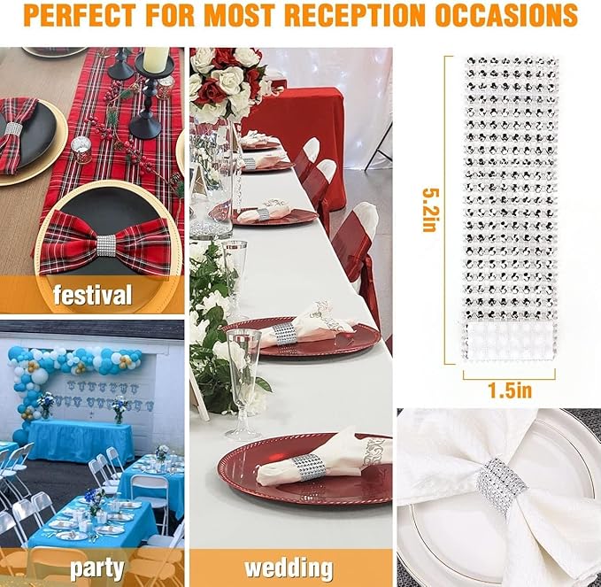 Rhinestone Napkin Rings 300pcs, Wedding Diamond Bling Crystal Napkin Rings - Image 3