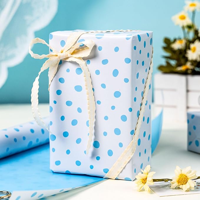 Burymento Blue Lrregular Wave Point Wrapping Paper, Reversible Gold Gift Wrap - Image 6