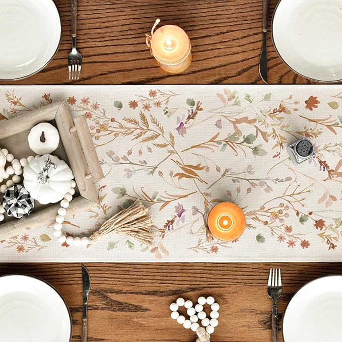 Artoid Mode Floral Leaves Fall Table Runner, Wild Flowers and Grasses Seasonal - Image 7