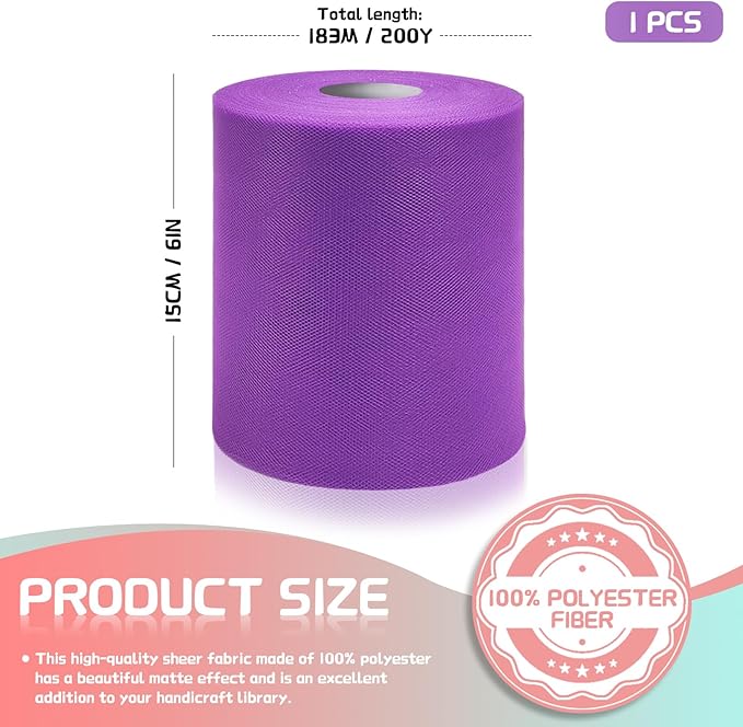 6" x 200 Yards Deep Purple Tulle Fabric Rolls - Image 2