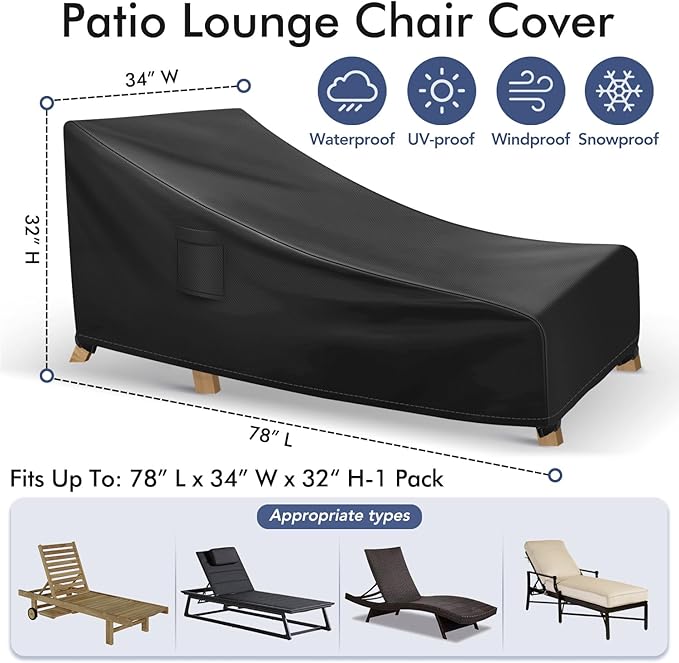 Chaise Lounge Covers Outdoor Waterproof, Heavy Duty Patio Furniture Covers - Image 2