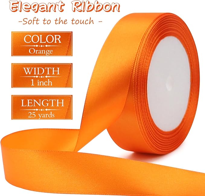 Orange Solid Satin Ribbon 1 Inch 25 Yards Solid Polyester Fabric Ribbon - Image 2