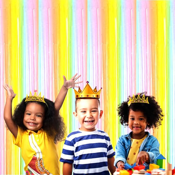 4 Pack Macaron Rainbow Foil Fringe Curtain Backdrop, 3.28Ftx8.2Ft Colorful Foil - Image 5