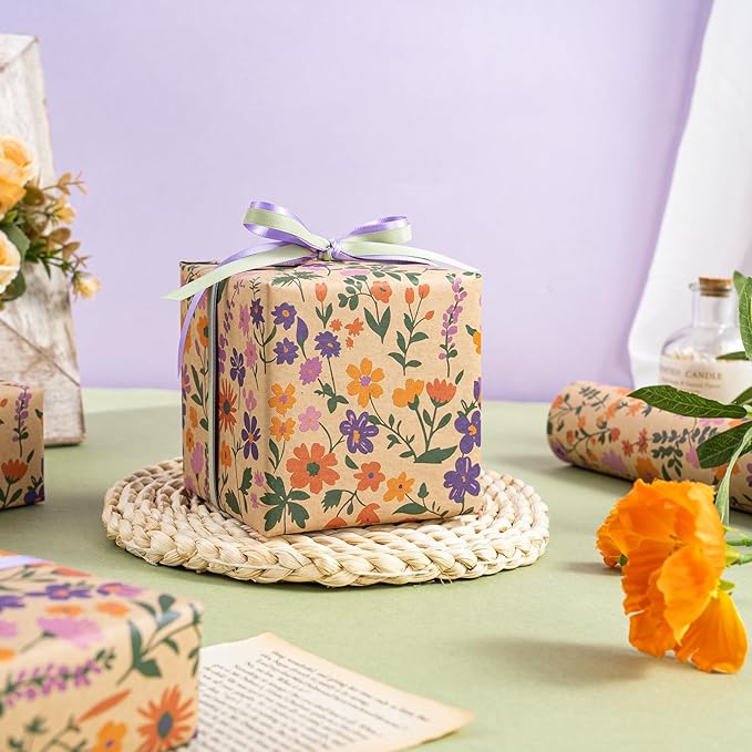 WRAPAHOLIC Kraft Floral Wrapping Paper Roll - Image 6