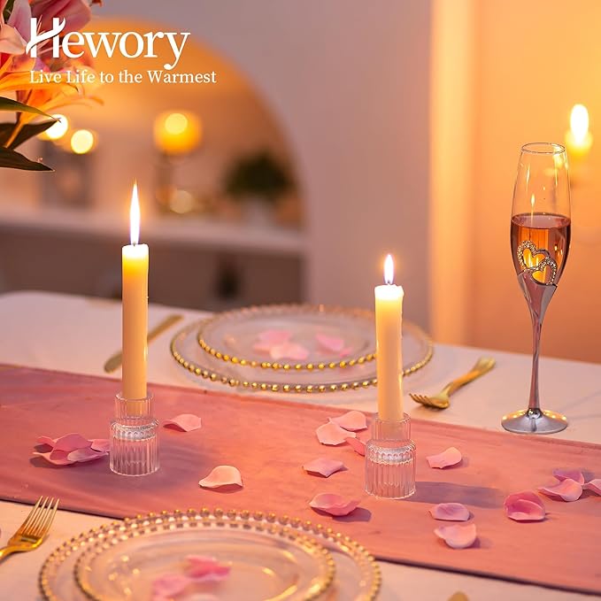 Candle Holder Glass Candlestick Holders: Hewory 2PCS Clear Taper Candle Holders - Image 3