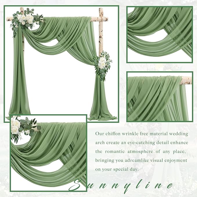 Wedding Arch Draping Fabric 4 Panels 20Ft length x 28" width Sage Green Arch - Image 3