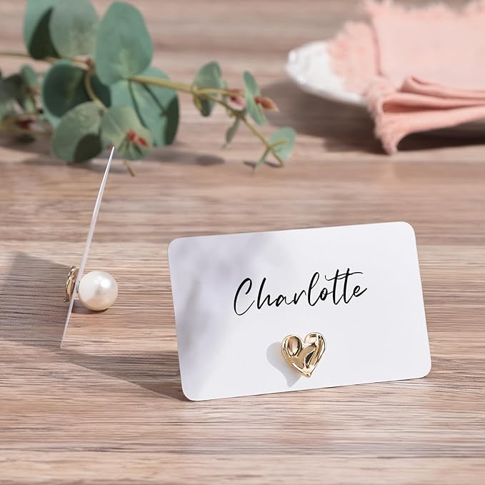 UNIQOOO 24Pcs Decorative Gold Love Heart Place Card Holders Bulk, Romantic Name - Image 2