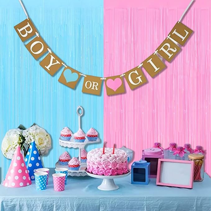 4 Pack 3.2Ft x 6.6Ft Pink Blue Fringe Curtain Backdrop, Metallic Tinsel Foil - Image 3