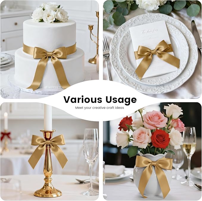 1-1/2 Inch 100 Yards Satin Ribbon Champagne Gold, Solid Color Fabric Ribbon - Image 7