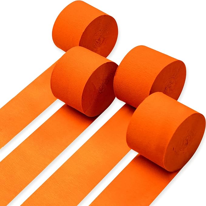 PartyWoo Orange Crepe Paper Streamers 4pcs 328ft Pack of Orange Crepe Paper by PartyWoo