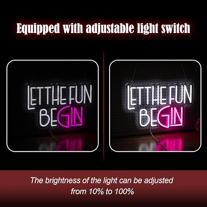 Let The Fun Begin Neon Sign USB Powered White Pink Fun Light Up Sign - Image 4