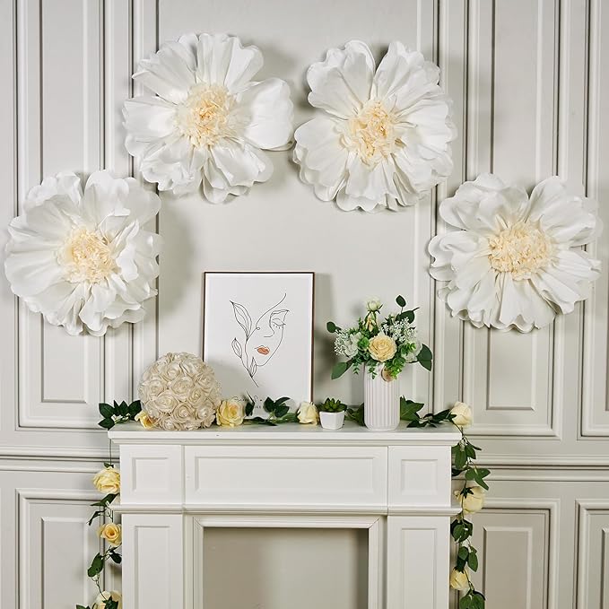 SUNBEAUTY 4 Pcs 20" White Giant Paper Flowers Large Crepe Tissue Artificial - Image 8