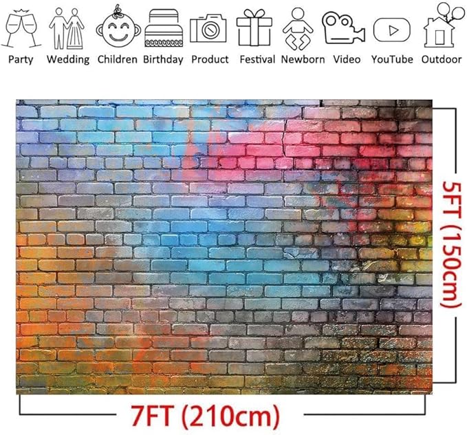 LTLYH 7x5ft Colorful Brick Wall Photo Backdrop Colorful Graffiti Brick Wall - Image 5