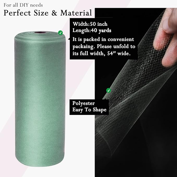Sage Green Tulle Fabric Rolls 54 Inch by 40 Yards Tulle Bolt Spool - Image 2
