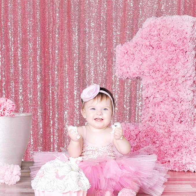 Eternal Beauty Fuchsia Pink Sequin Backdrop, 8x8 Ft Glitter Background Curtains - Image 7
