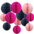 CC wonderland zone 12pcs Hot Pink and Black Paper Honeycomb Balls by CC+wonderland+zone