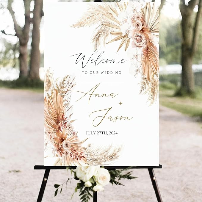 Personalized Pampas Grass Boho Wedding Welcome Sign, Custom Wedding Welcome Sign - Image 3