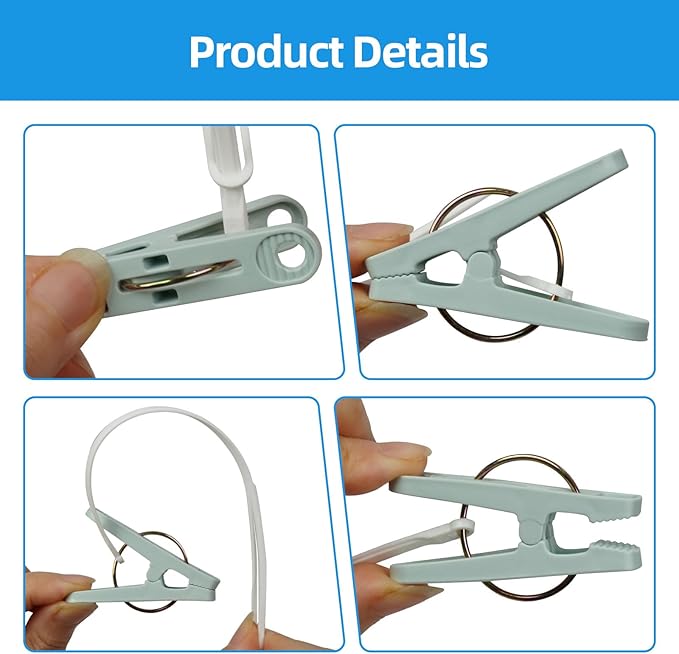 60 Pack Clothes Pins with Plastic Rope, Windproof Plastic Clothespins - Image 2